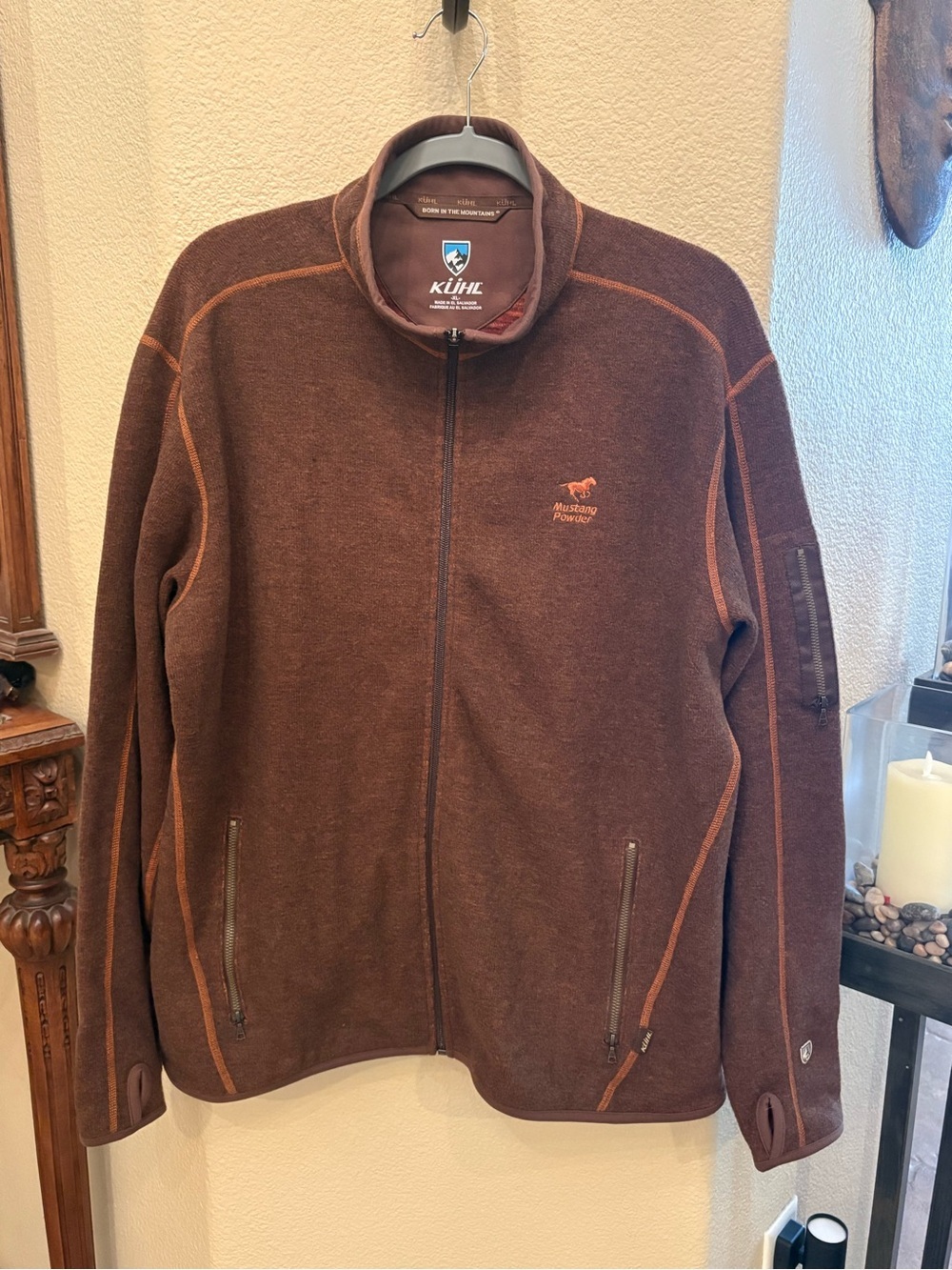 KÜHL Men Brown Full-Zip Chianti Fleece Wool Blend Embroidery Jacket Size XL